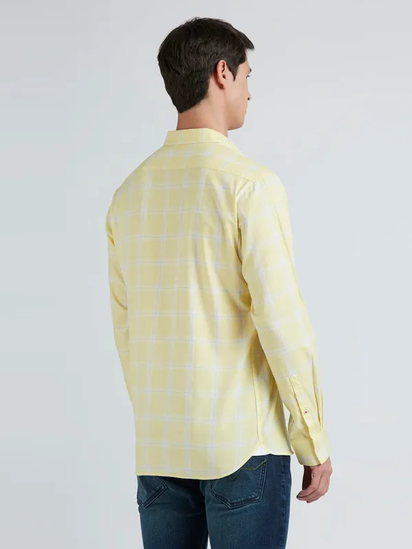 PEPE lemon yellow checks cotton shirt for men