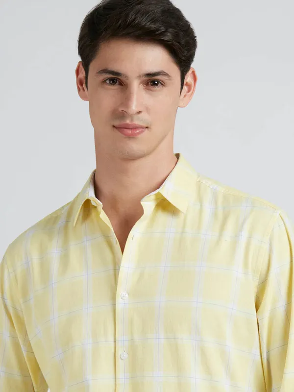 PEPE lemon yellow checks cotton shirt for men