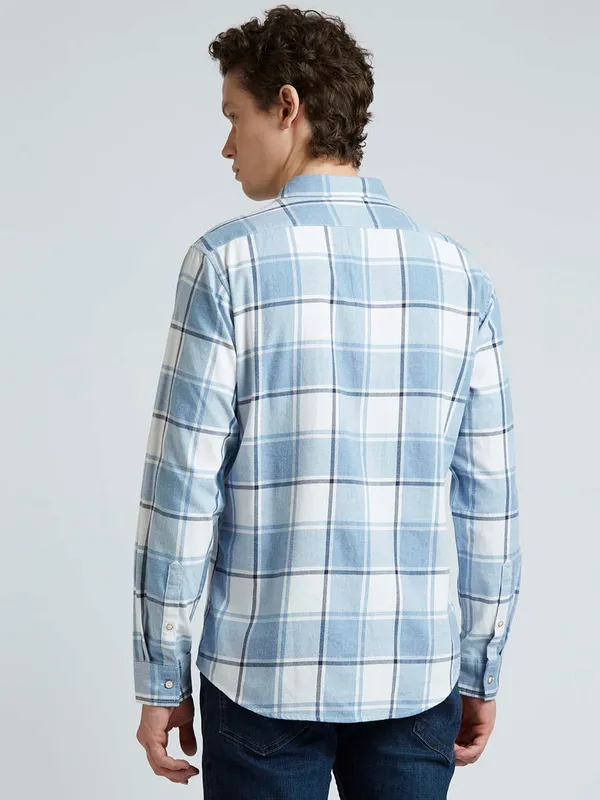 PEPE light blue cotton shirt in checks for men