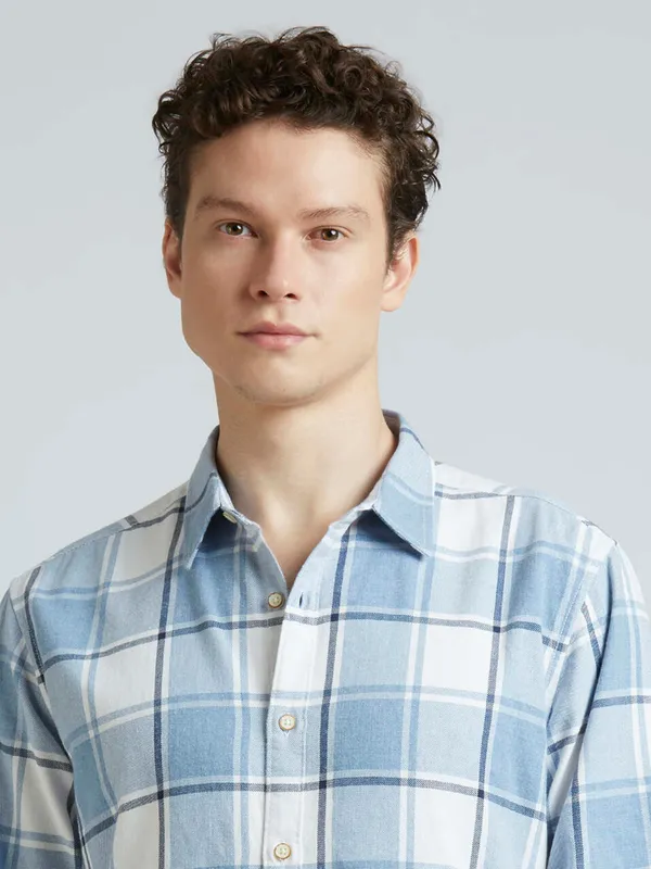 PEPE light blue cotton shirt in checks for men