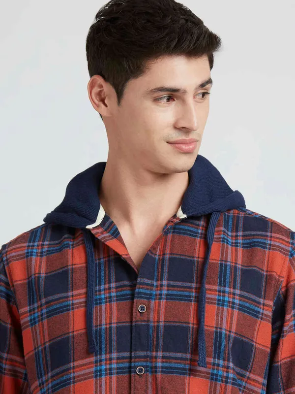 PEPE men navy and brown hoody cotton shirt