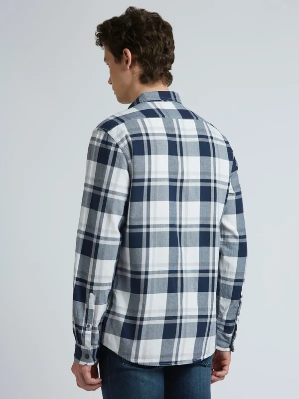 PEPE navy checkered cotton casual shirt