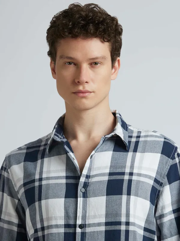 PEPE navy checkered cotton casual shirt