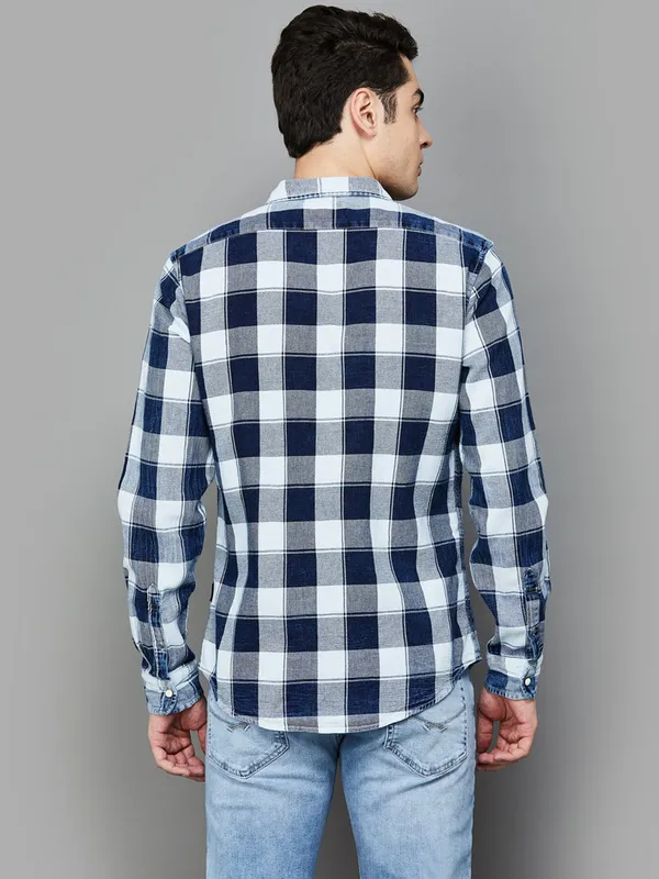 PEPE navy checks cotton shirt for men