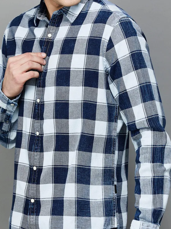 PEPE navy checks cotton shirt for men