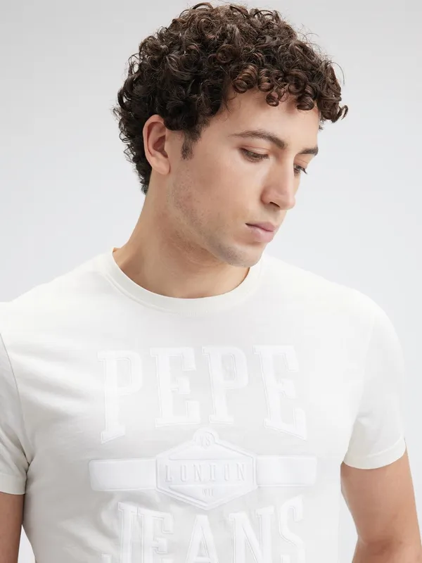 PEPE off white slim fit cotton t-shirt for men