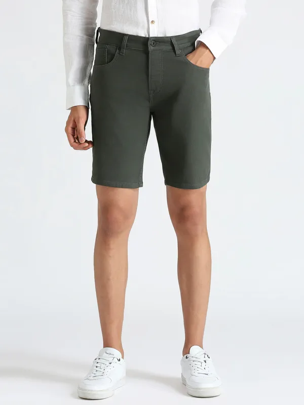 PEPE olive solid cotton shorts