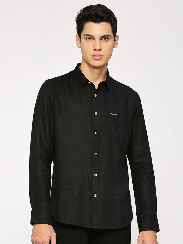 PEPE plain black shirt in cotton fabric