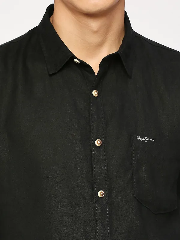 PEPE plain black shirt in cotton fabric