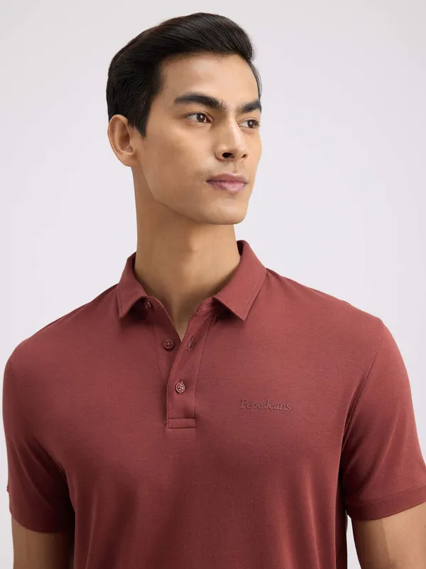 PEPE plain brown polo neck t-shirt