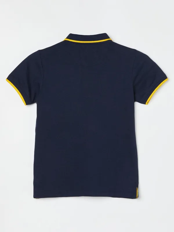 PEPE plain navy cotton t-shirt  with polo neck
