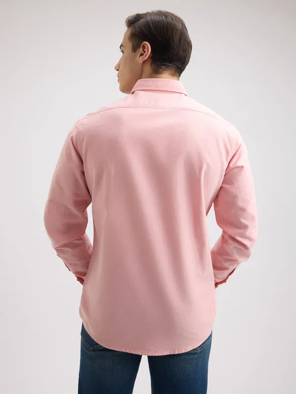 PEPE plain peach casual wear slim fit mens shirt