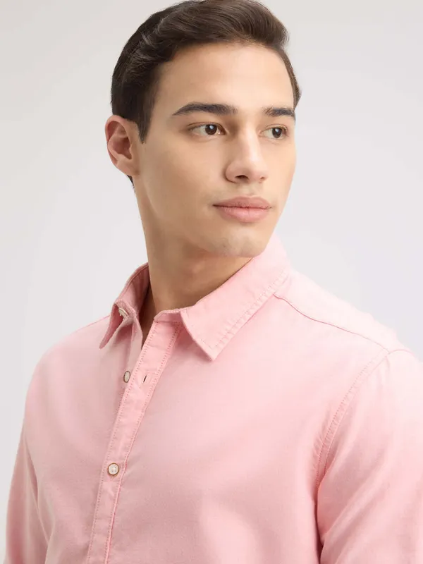 PEPE plain peach casual wear slim fit mens shirt