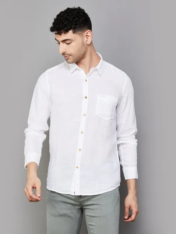 PEPE plain white cotton shirt with cutaway collar