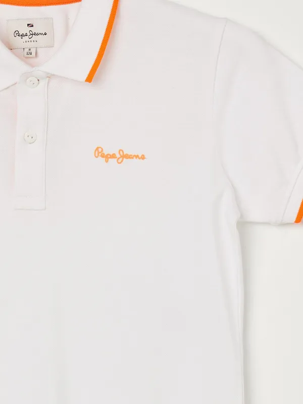 PEPE  plain white cotton t-shirt with orange border