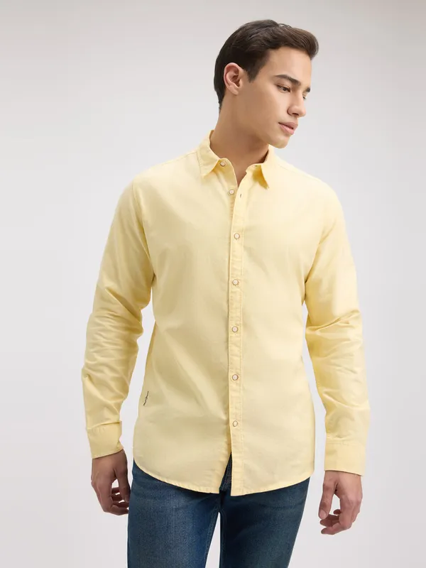 PEPE plain yellow casual wear slim fit mens shirt