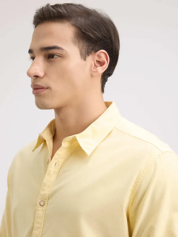 PEPE plain yellow casual wear slim fit mens shirt