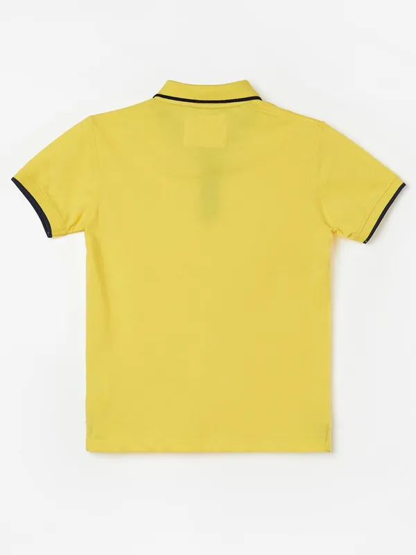 PEPE  plain yellow cotton t-shirt with navy border