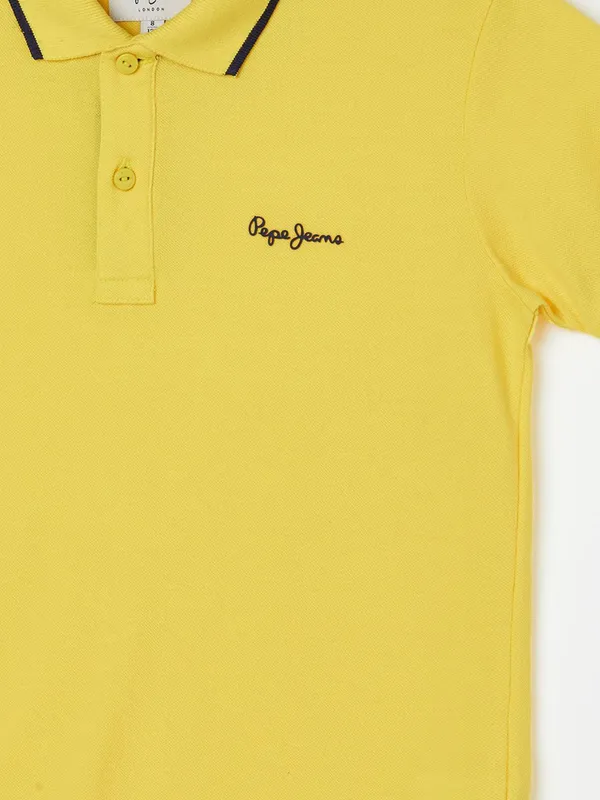 PEPE  plain yellow cotton t-shirt with navy border
