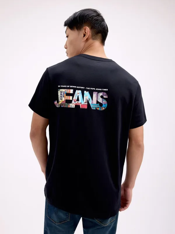PEPE printed black slim fit cotton t-shirt for men