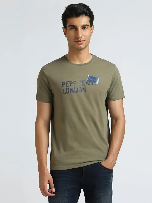 PEPE printed green cotton slim fit t-shirt