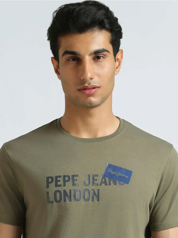 PEPE printed green cotton slim fit t-shirt