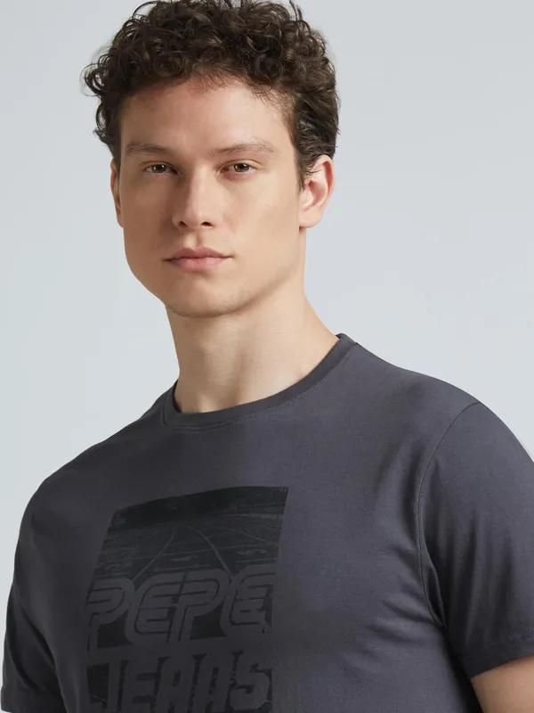 PEPE printed grey cotton casual slim fit t-shirt