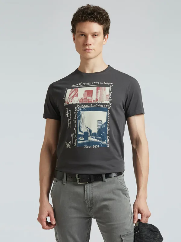PEPE printed grey cotton slim fit t-shirt