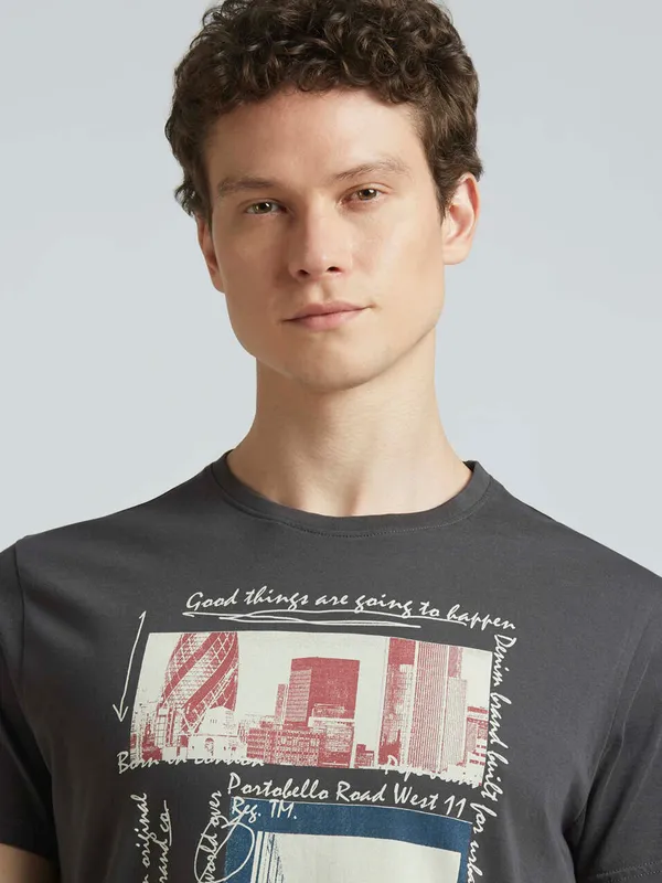 PEPE printed grey cotton slim fit t-shirt