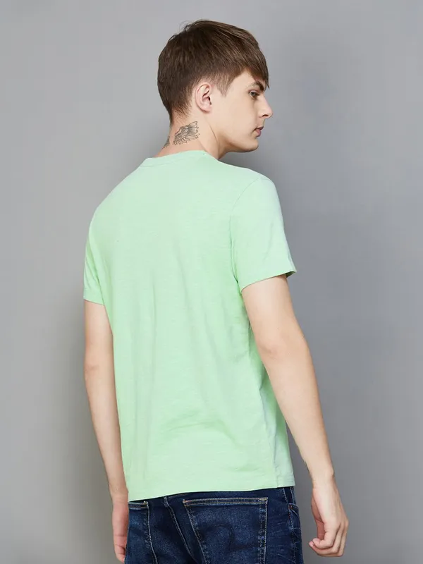PEPE printed light green cotton slim fit t-shirt
