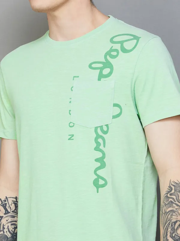 PEPE printed light green cotton slim fit t-shirt