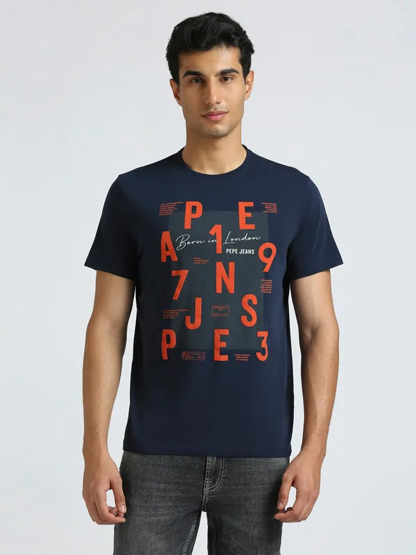 PEPE printed navy cotton slim fit t-shirt