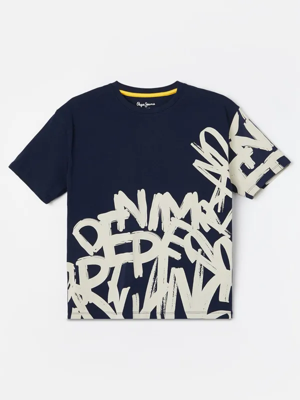 PEPE printed navy t-shirt in cotton fabric