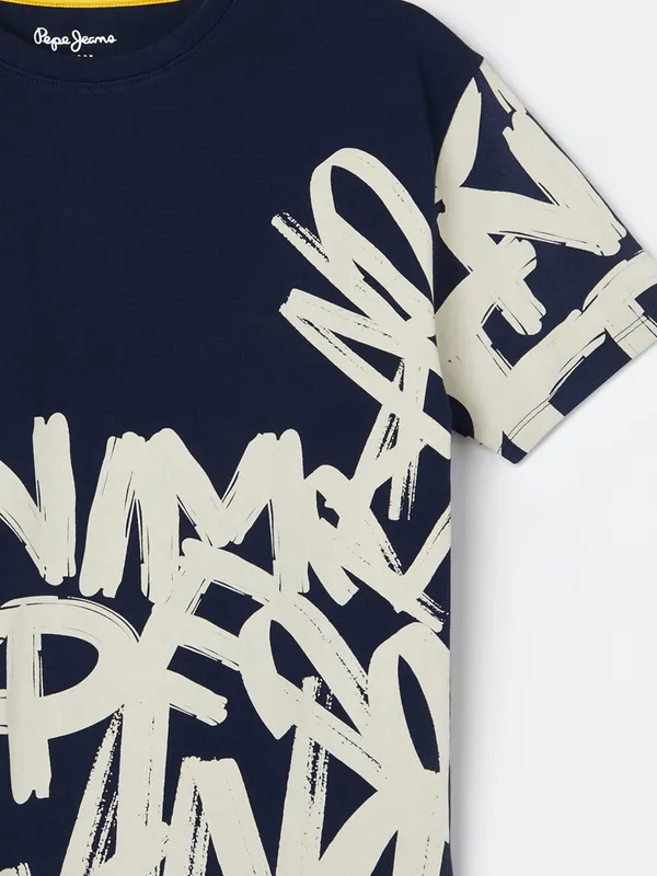 PEPE printed navy t-shirt in cotton fabric