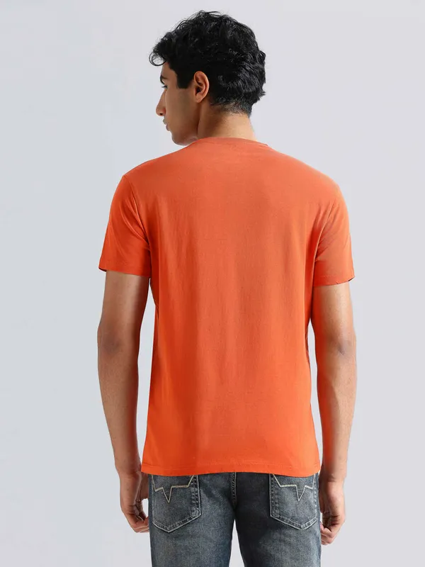 PEPE printed orange cotton slim fit t-shirt