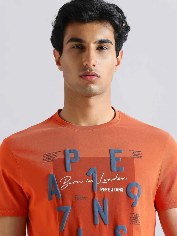 PEPE printed orange cotton slim fit t-shirt
