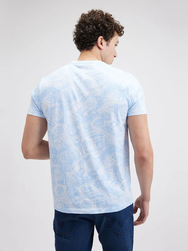 PEPE printed sky blue slim fit cotton t-shirt