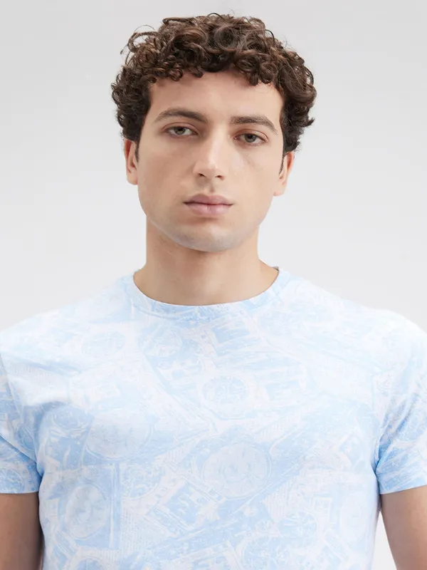 PEPE printed sky blue slim fit cotton t-shirt