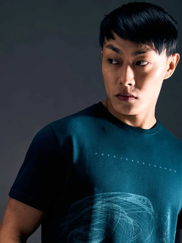 PEPE printed teal blue cotton t-shirt