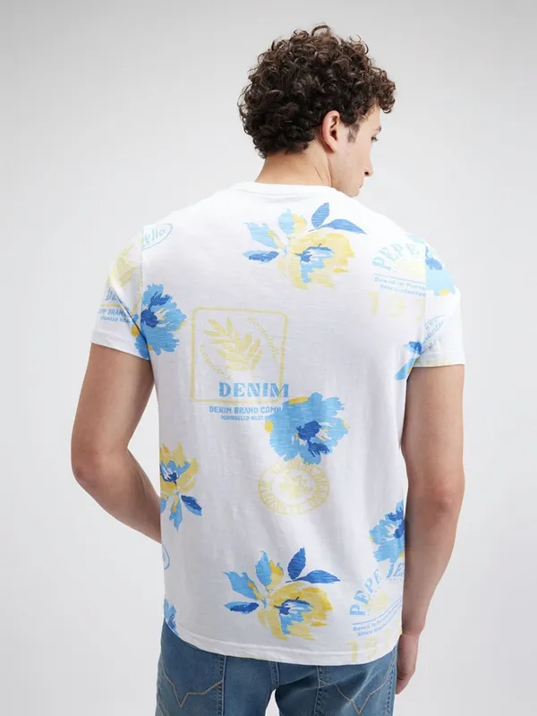PEPE printed white cotton slim fit mens t-shirt