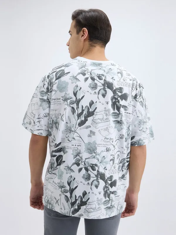 PEPE printed white cotton slim fit t-shirt for men