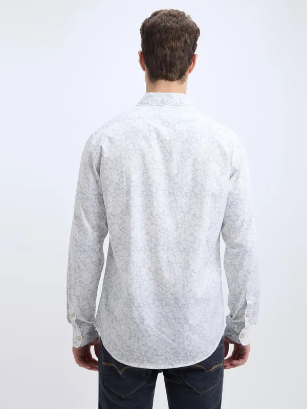 PEPE printed white slim fit casual shirt for men
