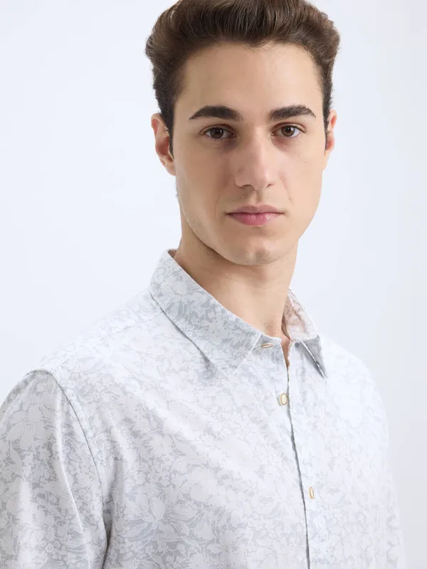 PEPE printed white slim fit casual shirt for men