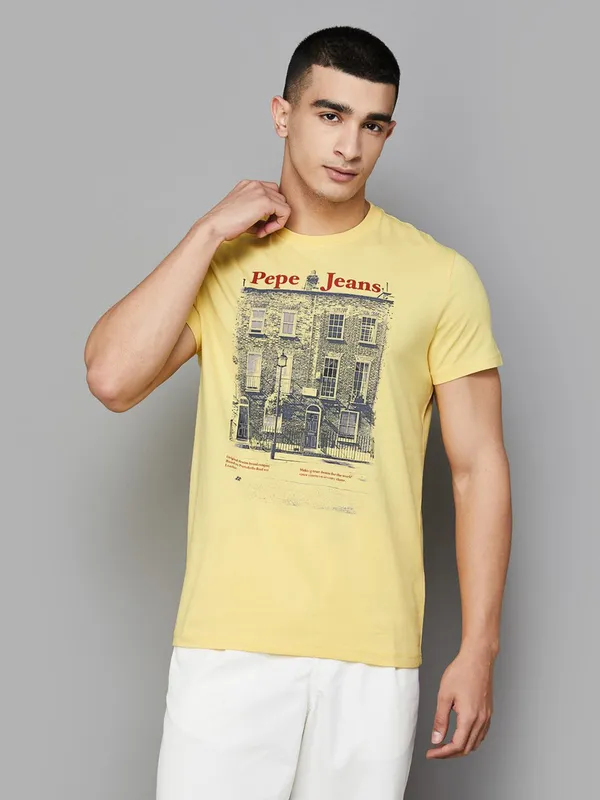PEPE printed yellow cotton slim fit t-shirt