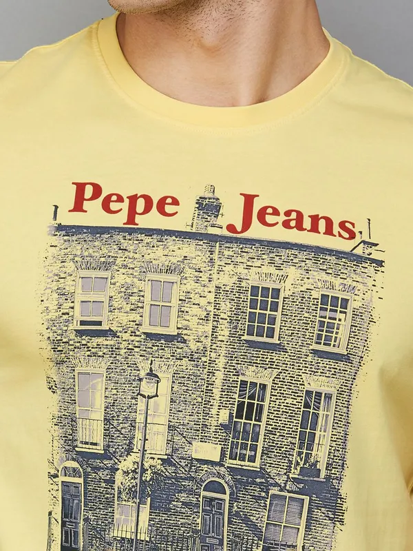 PEPE printed yellow cotton slim fit t-shirt