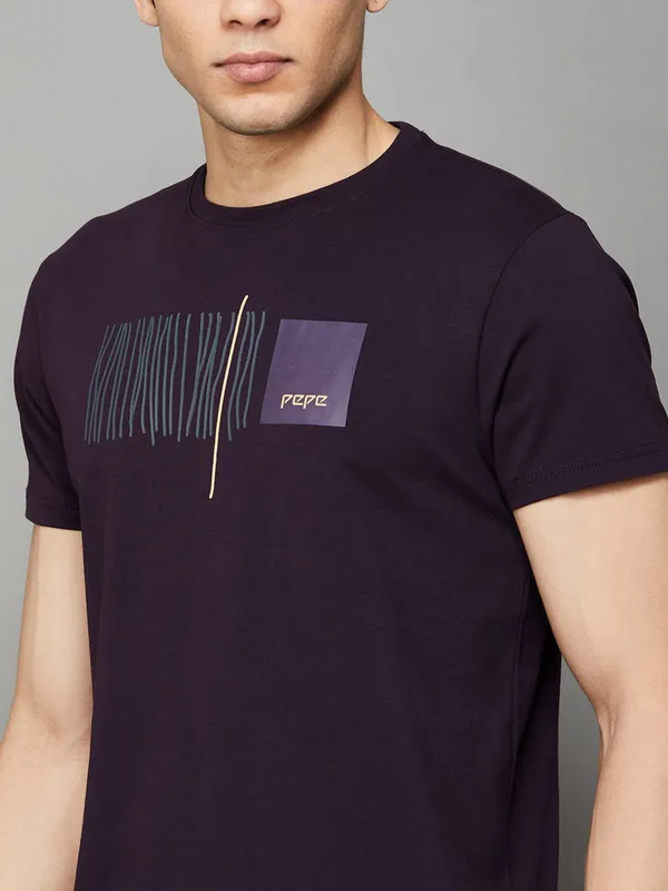 PEPE purple printed mens slim fit t-shirt