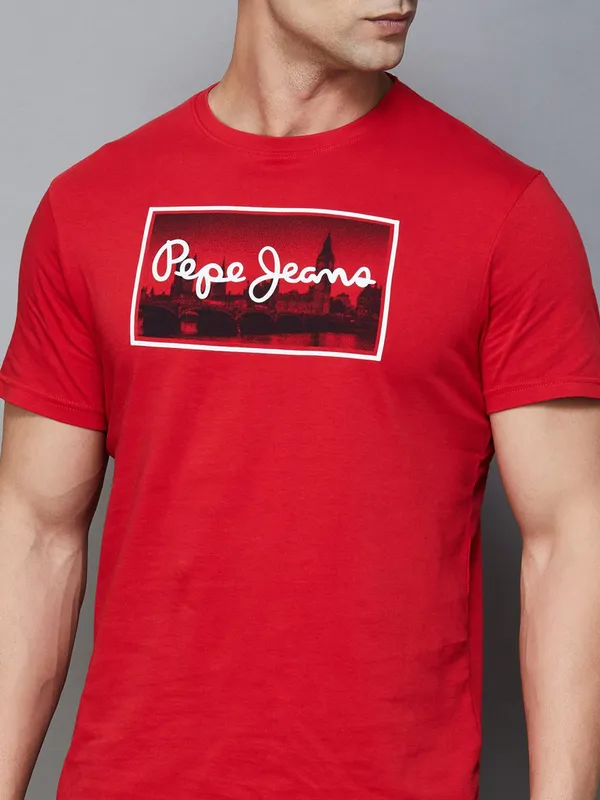 PEPE red cotton slim fit t-shirt for men
