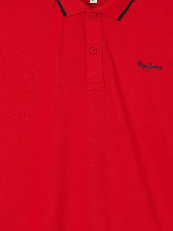 PEPE red cotton t-shirt with polo neck