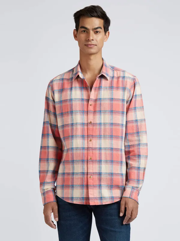 PEPE selmon pink and cream cotton shirt for men