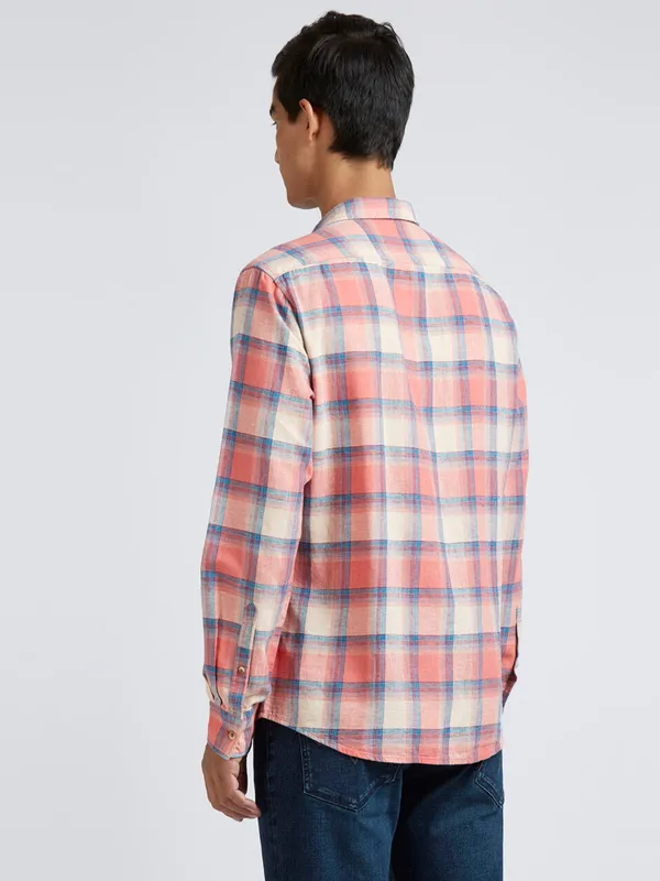 PEPE selmon pink and cream cotton shirt for men